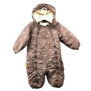 Baby Collection Baby 18-24M Snowsuit Fleece Lined Hooded Puffer Brown Insulated